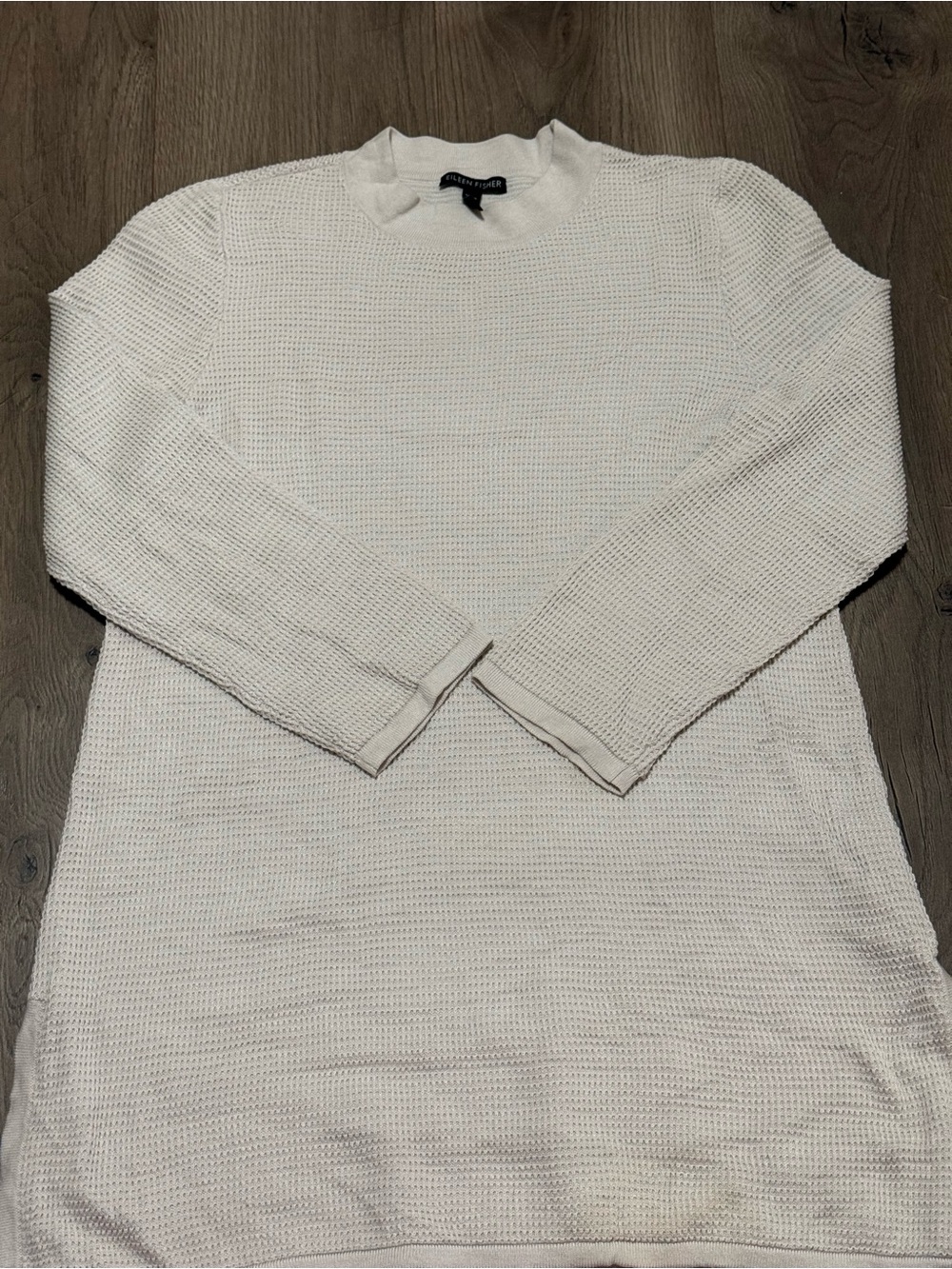 Eileen Fisher Silk Cotton Sweater Small Petite Ivory Textured Knit Minimalist